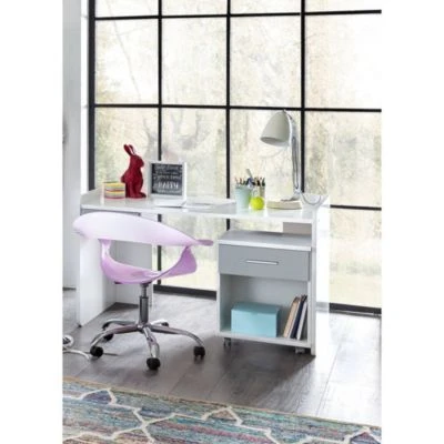 LOMADO® Schreibtisch Jugendzimmer Höhenverstellbar JOHANNESBURG-43 In Weiß Mit Light Grey, B/H/T: Ca. 124/77/70 Cm 3 LOMADO® Schreibtisch Jugendzimmer Höhenverstellbar JOHANNESBURG-43 In Weiß Mit Light Grey, B/H/T: Ca. 124/77/70 Cm – Bild 3