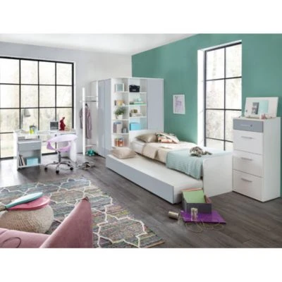 LOMADO® Schreibtisch Jugendzimmer Höhenverstellbar JOHANNESBURG-43 In Weiß Mit Light Grey, B/H/T: Ca. 124/77/70 Cm 4 LOMADO® Schreibtisch Jugendzimmer Höhenverstellbar JOHANNESBURG-43 In Weiß Mit Light Grey, B/H/T: Ca. 124/77/70 Cm – Bild 4