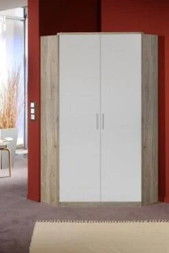LOMADO® Jugendzimmer Eckkleiderschrank Mit 2 Türen JOHANNESBURG-43 In Eiche Nb. Mit Weiß, B/H/T: Ca. 95/199/95 Cm