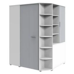 LOMADO® Begehbarer Eckkleiderschrank Mit Falttür JOHANNESBURG-43 In Weiß Mit Light Grey, B/H/T: Ca. 124/199/148 Cm