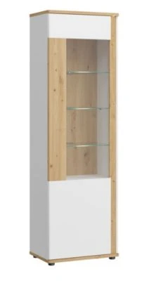 Feldmann-Wohnen Vitrine Glasvitrine Avila 62cm Eiche Artisan Front MDF Weiß Hochglanz