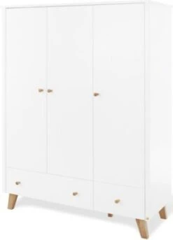 Pinolino Kleiderschrank PAN, 3-türig, Eiche Teilmassiv, Weiß Lackiert