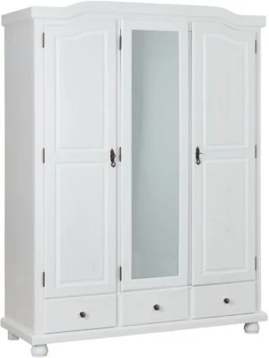 Inter Link Kleiderschrank Kappl, 3-türig, Kiefer Massiv, Weiß Lackiert 1 Inter Link Kleiderschrank Kappl, 3-türig, Kiefer Massiv, Weiß Lackiert