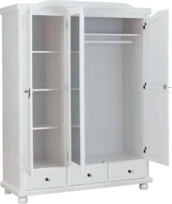 Inter Link Kleiderschrank Kappl, 3-türig, Kiefer Massiv, Weiß Lackiert 2 Inter Link Kleiderschrank Kappl, 3-türig, Kiefer Massiv, Weiß Lackiert – Bild 2